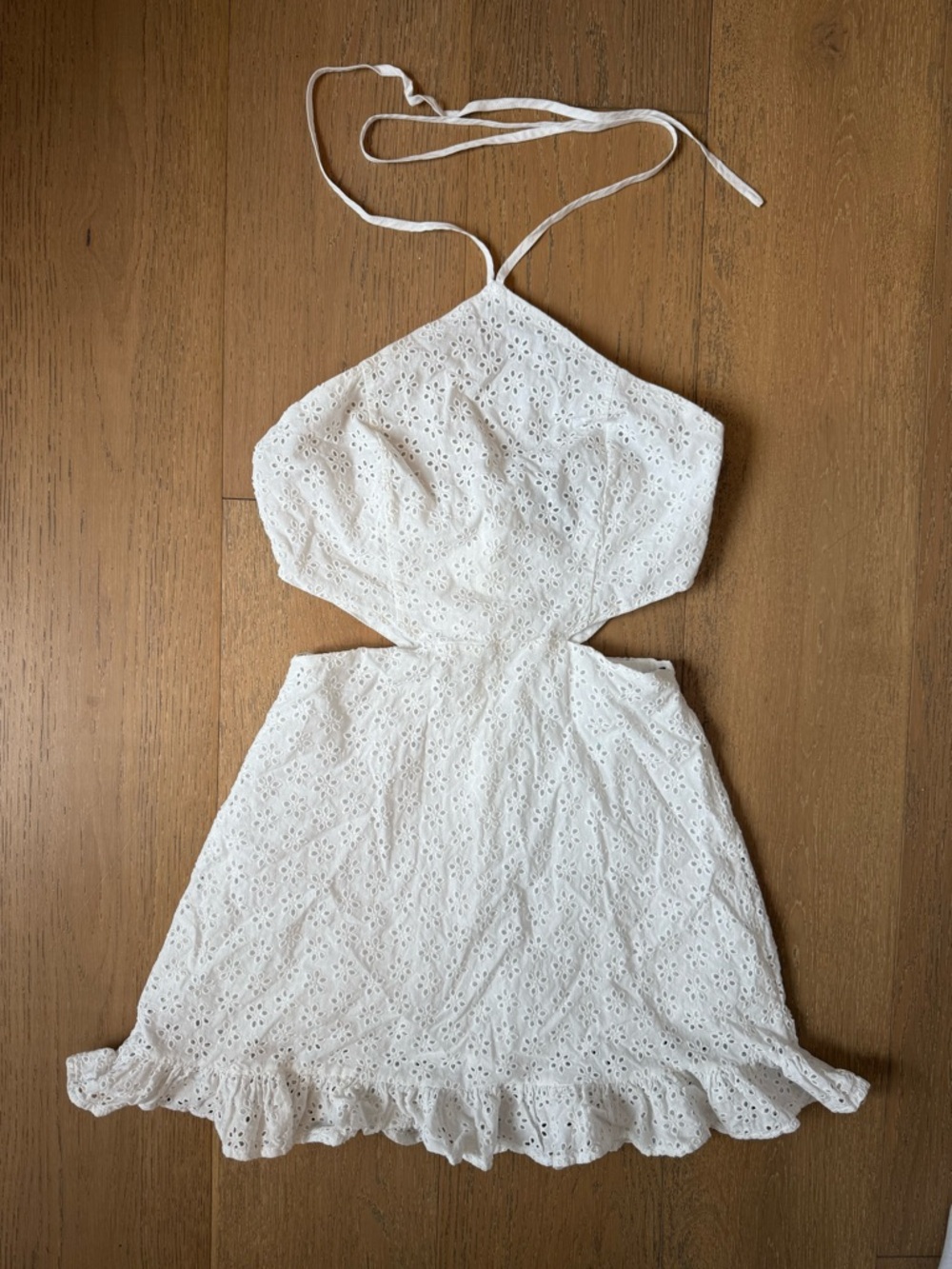 100% cotton eyelet cutout halter white dress
